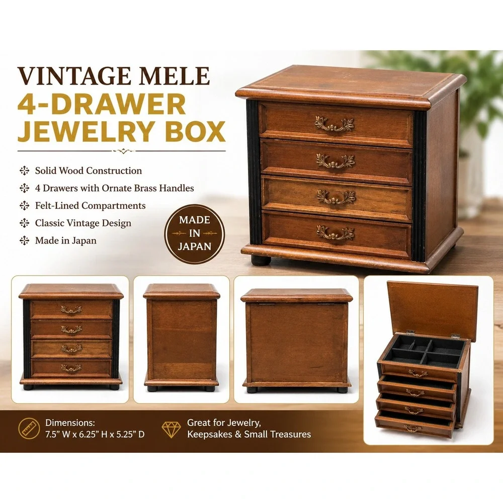 Vintage Wood Jewelry Box Miniature Chest of Drawers 3 Drawer Organizer Japan